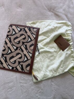 Burberry Beige & Brown TB Monogram Zip Pouch